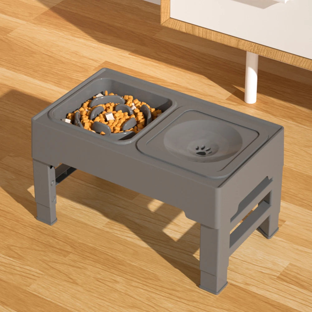 3 In 1 Stainless Steel Slow Feed Water Bowl Adjustable Height For Dogs And Cats