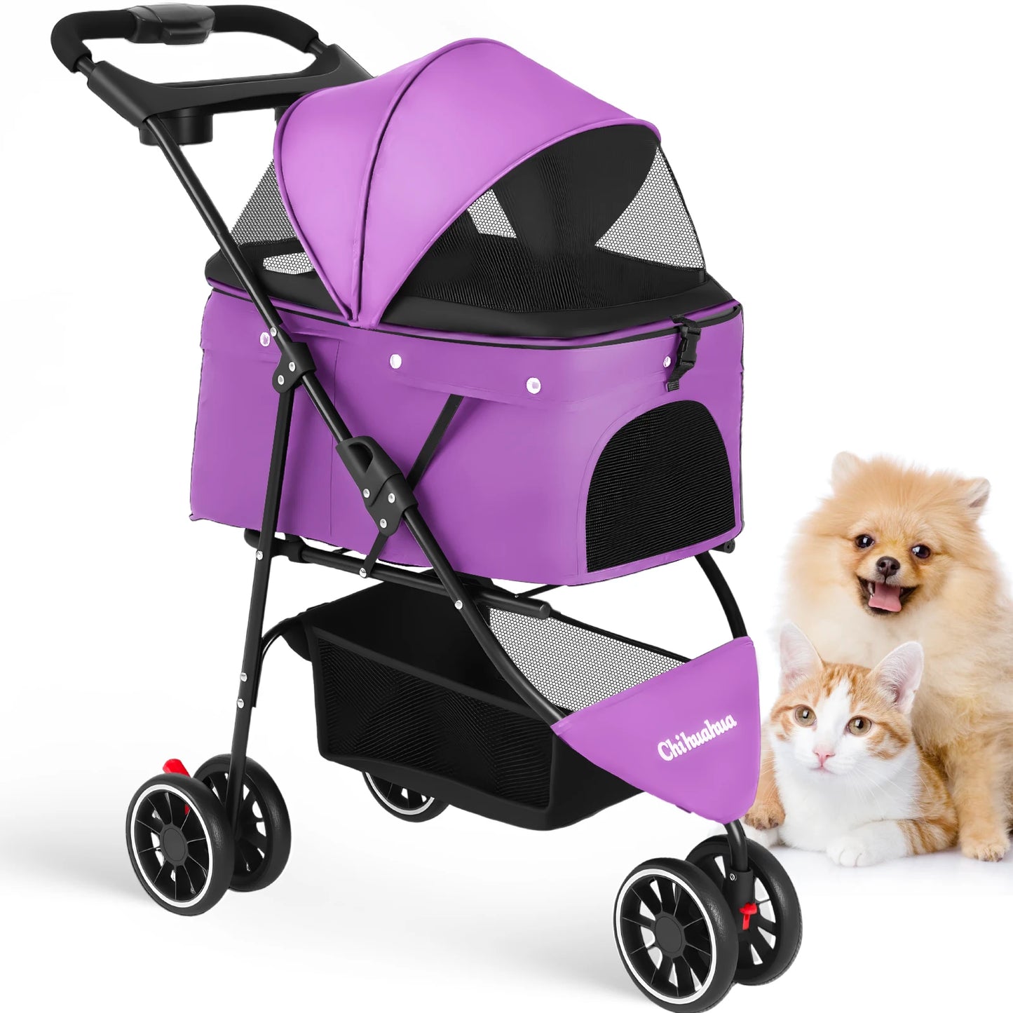 Portable Foldable Pet Stroller For Small Dogs And Cats Carrier With Canopy