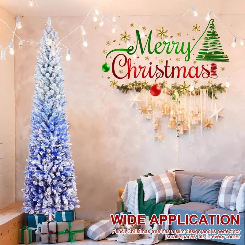 7Ft Blue Gradient Flocked Christmas Tree 300 Warm WhiteLEDs