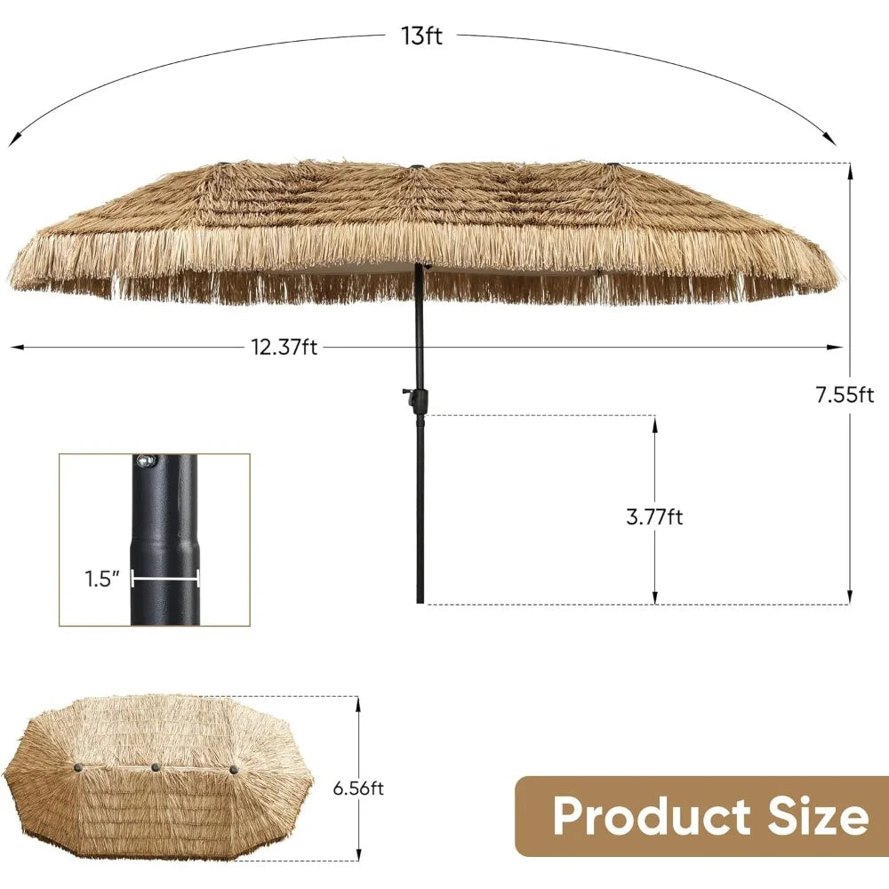 13ft Tiki Patio Umbrella With Crank 12 Ribs Market Style For Garden Lawn Deck