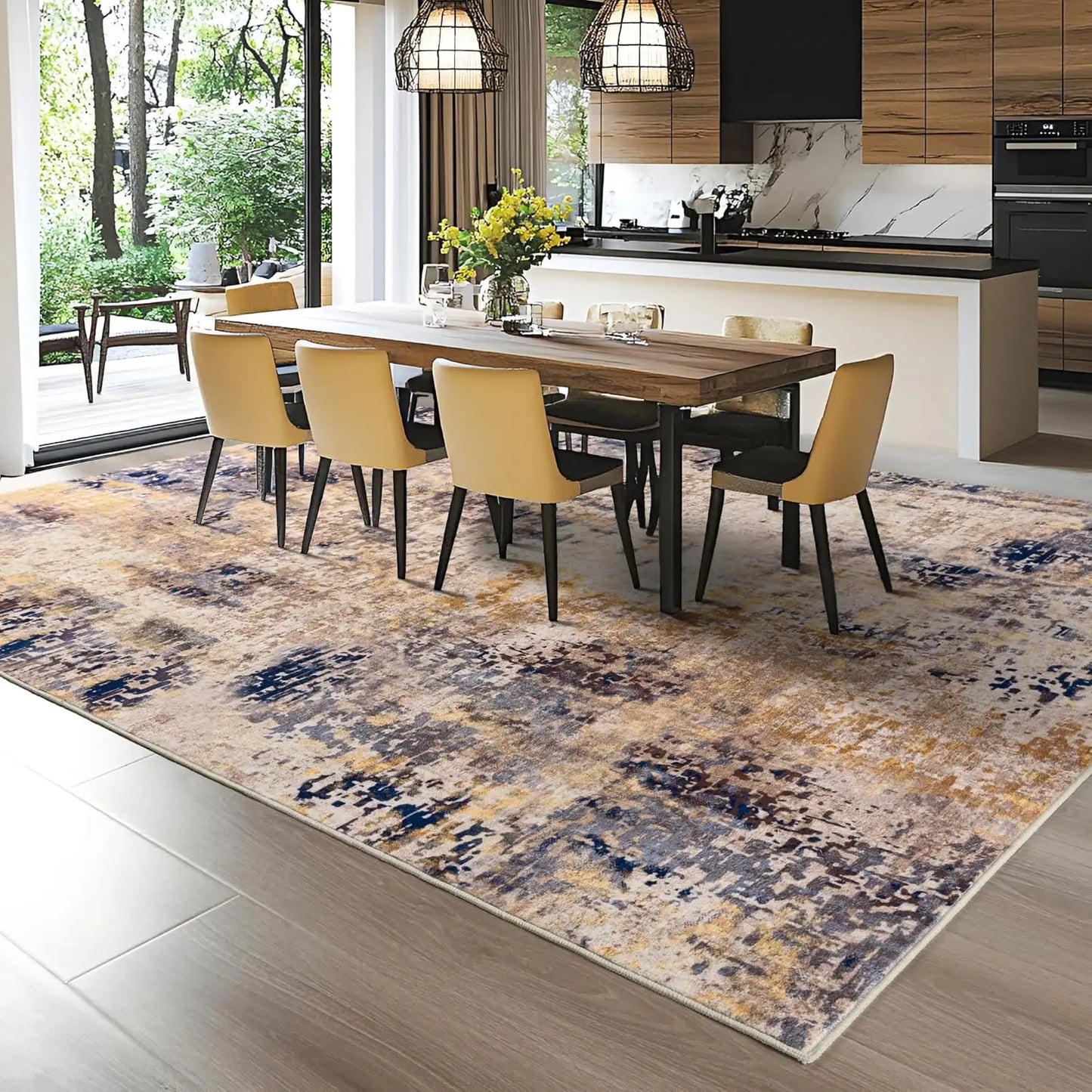 Living Room Area Rugs Soft Large Modern Abstract Boho Vintage Machine Washable Non Slip Carpet Low Pile Rug