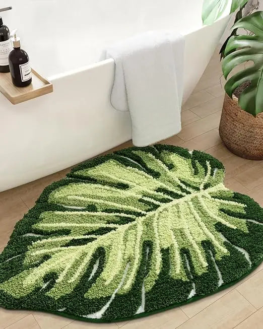 Leaf Monstera Shaped Bath Mat 23.5x31.5 Green Non Slip Washable