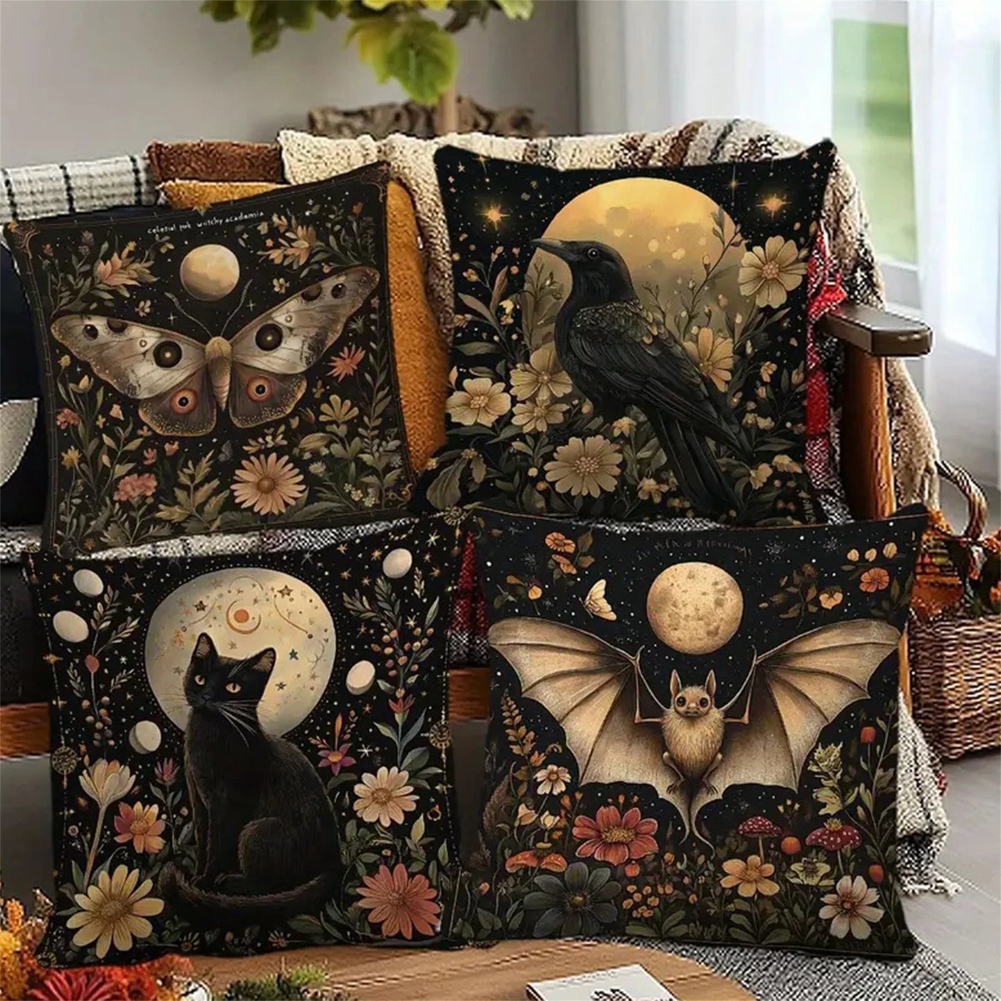 Spooky Halloween Pumpkin Ghost Spider Throw Pillow Cover
