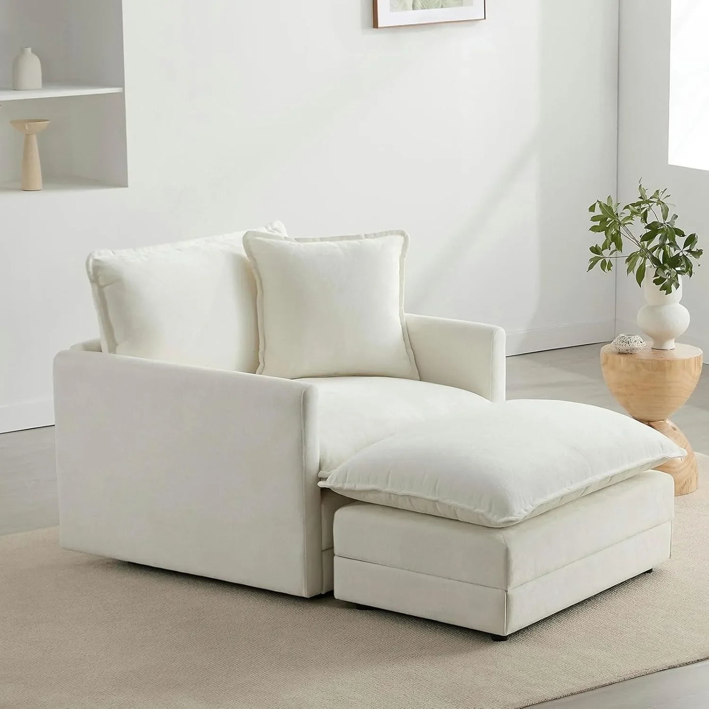 Chenille Oversized Reading Chair With Ottoman 39 Inch Width For Living Room