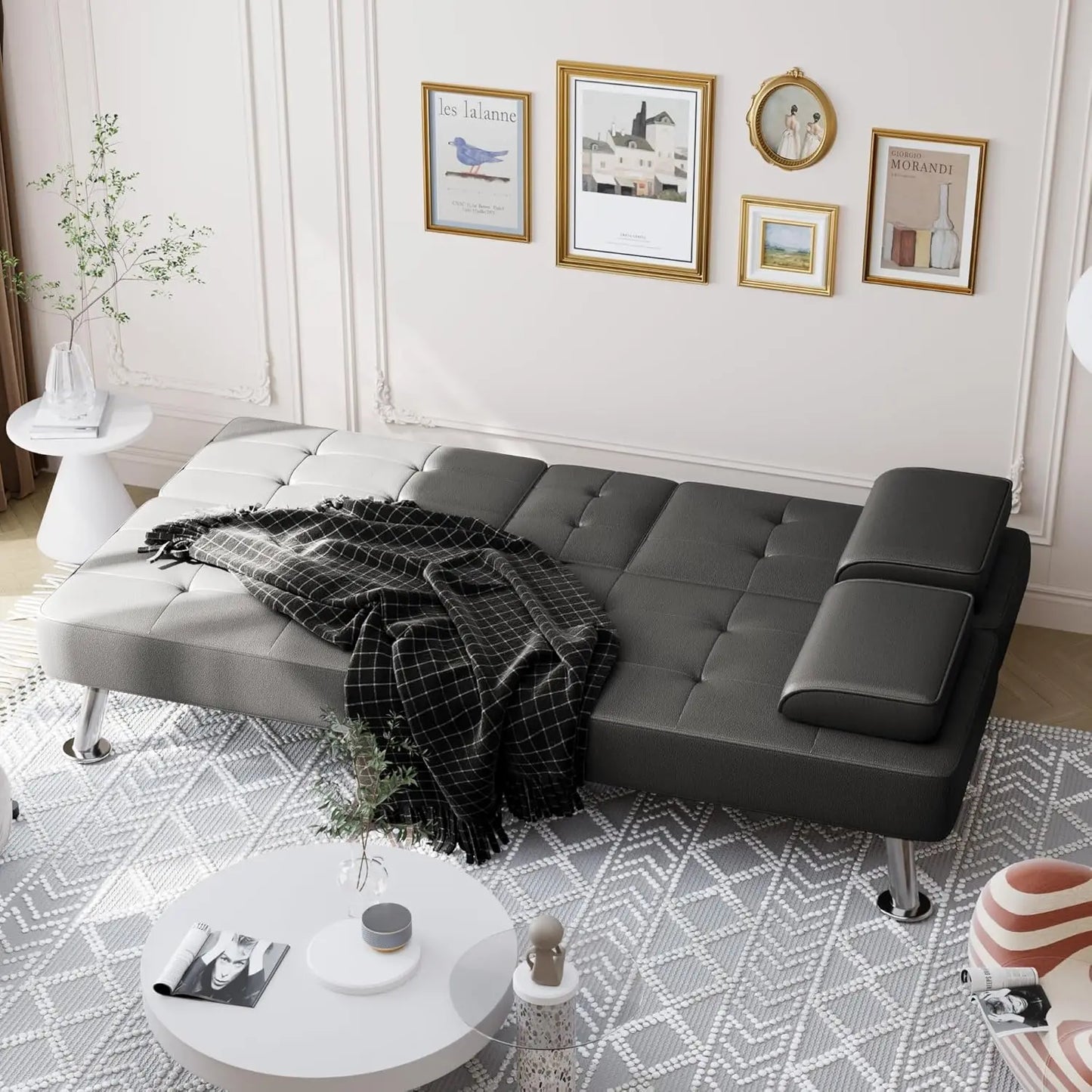 Folding Futon Sofa Bed Sleeper Couch Faux Leather Loveseat