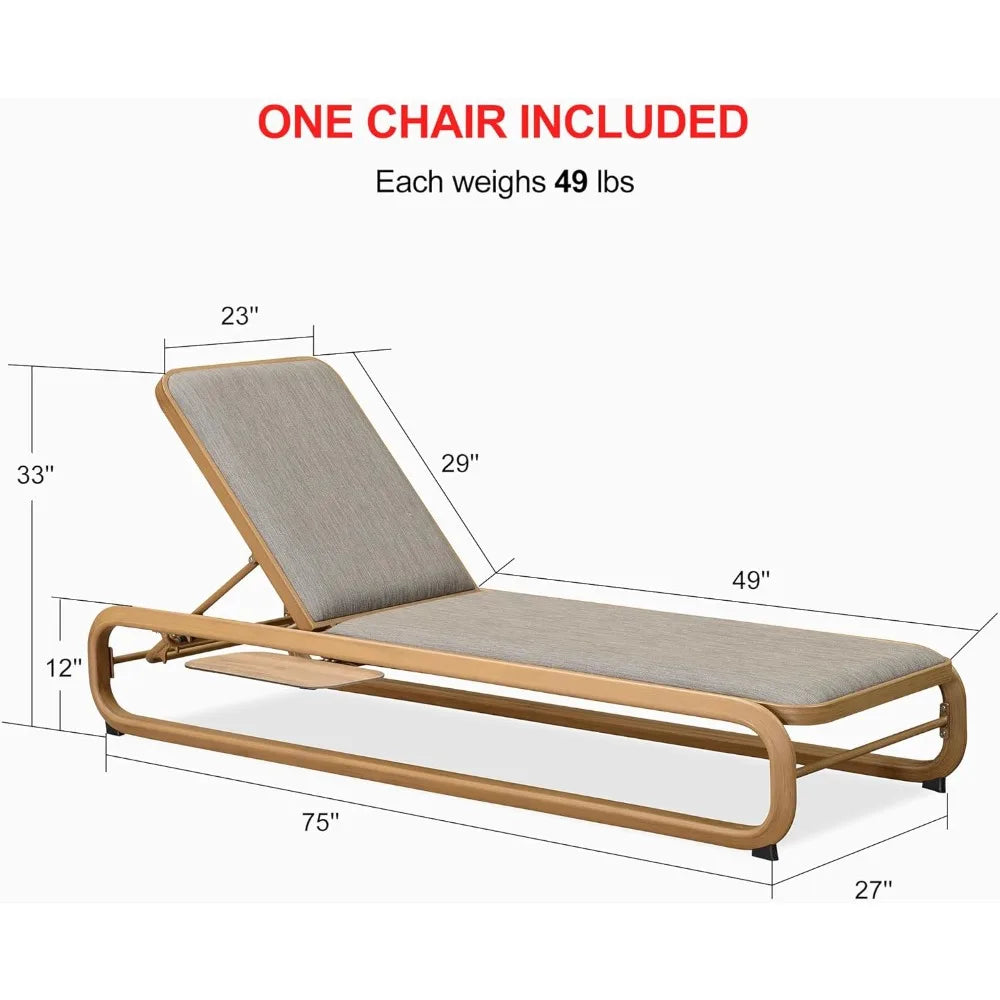 Outdoor Adjustable Chaise Lounge Chair With Cushion Aluminum Poolside Teak