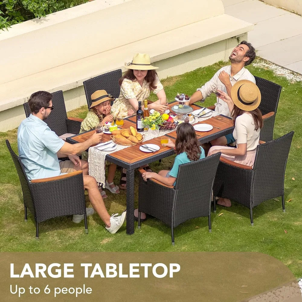 Outdoor 7 Piece Terrace Rattan Furniture Set With Lovewood Tabletop Black