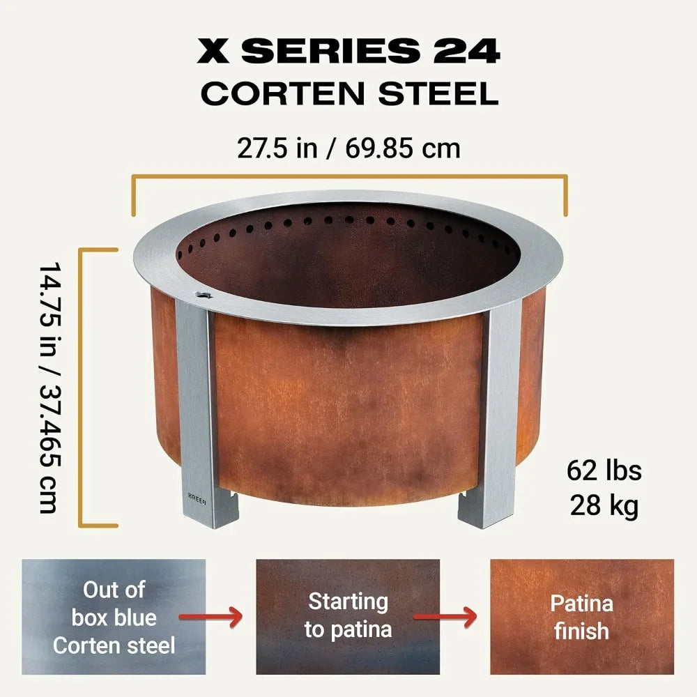 Smokeless Fire Pit X Series 24 Corten Steel 27 Point 5 Inch