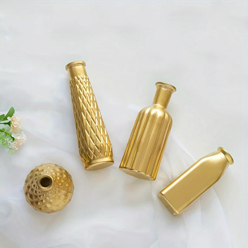 Cylindrical Gold Glass Vase Gilded Finish Antique Art Style Home Decoration Table Centerpiece Halloween Christmas Decoration
