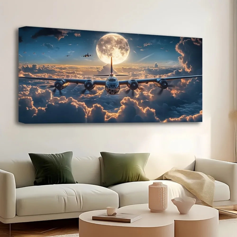 World War II Aircraft Photo Poster Canvas Print In 1.5 Inch Pine Wood Frame