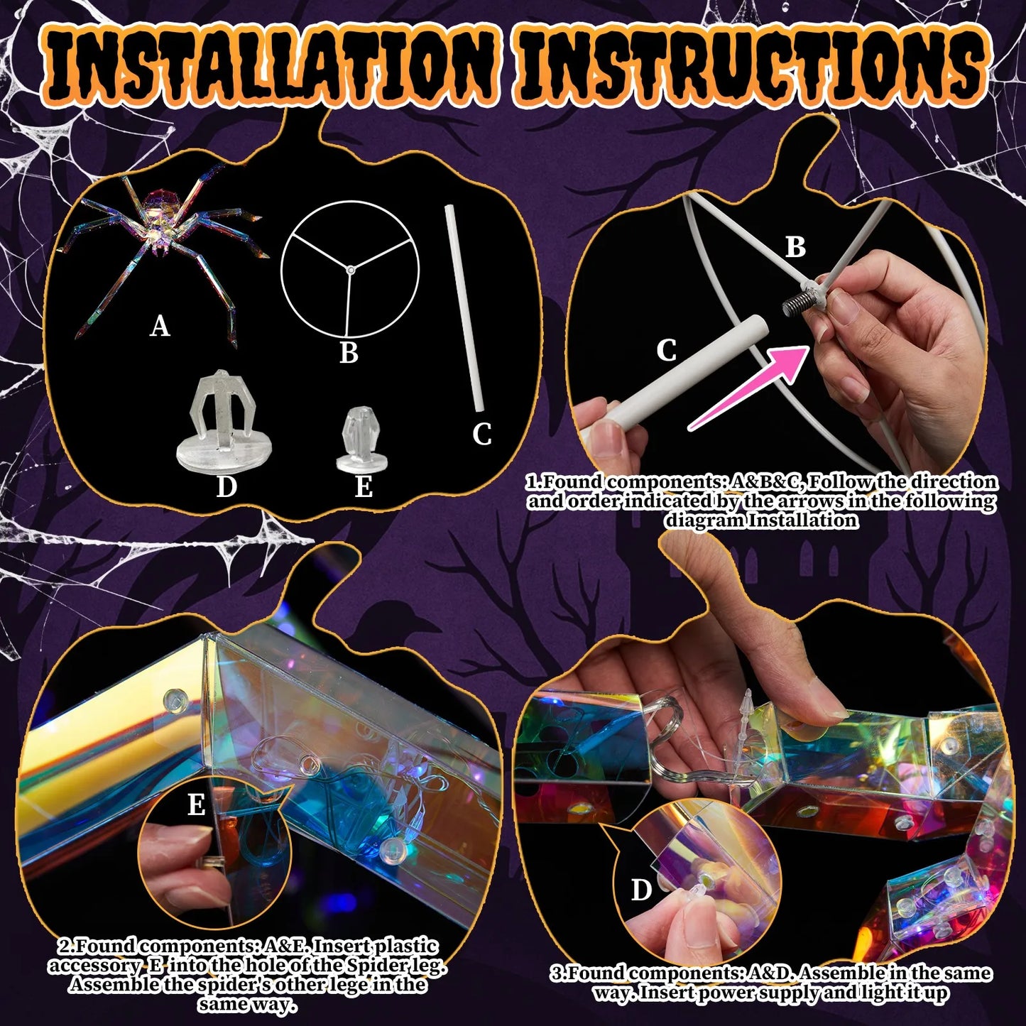 3 Foot Halloween Light Up Iridescent Spider Outdoor Decor