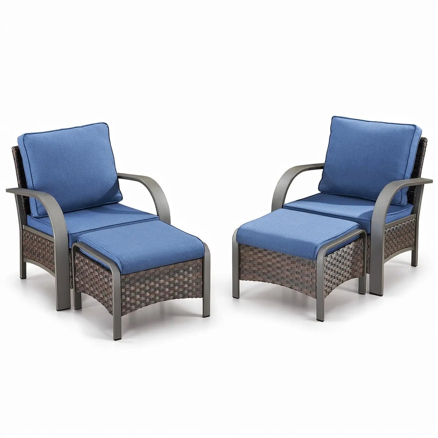 4 Piece Wicker Patio Furniture Set With Ottomans All Weather High Back Deep