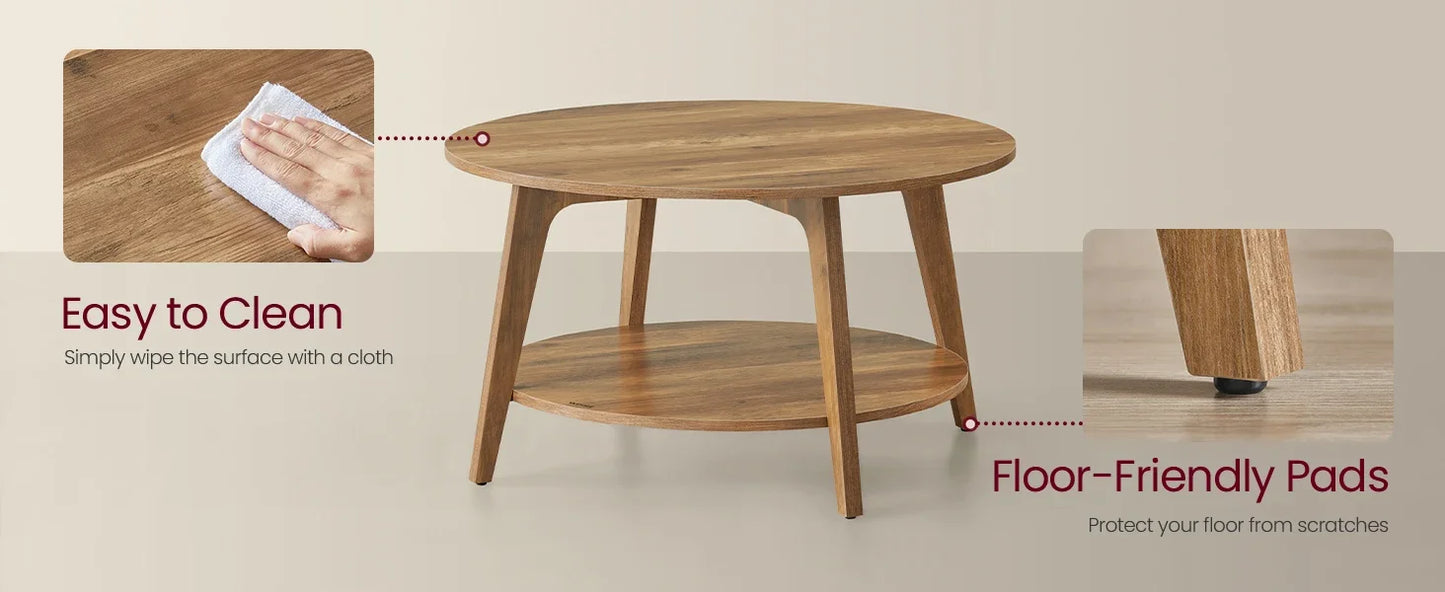 Round Coffee Table With Storage 2 Tier Honey Brown Durable