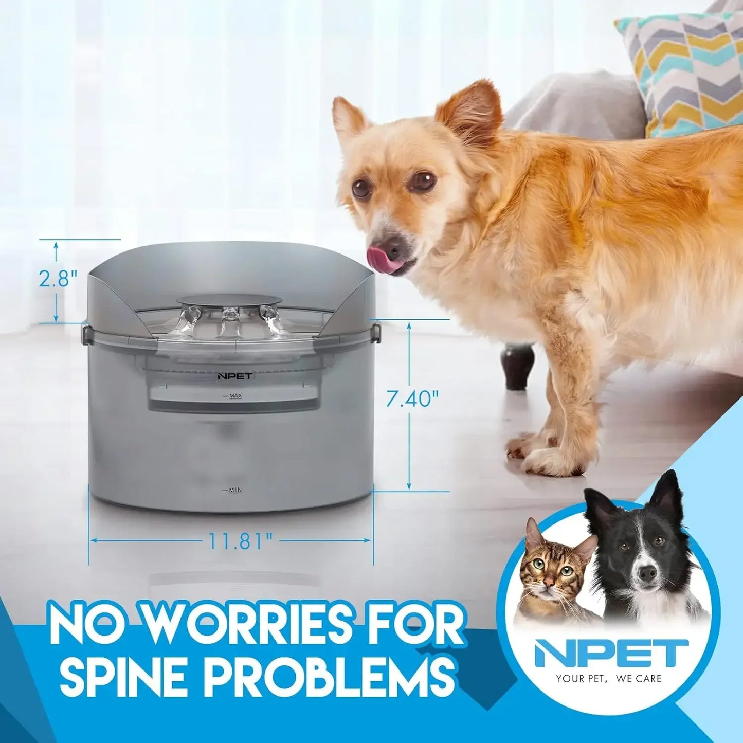 NPET Dog Water Fountain Automatic Dispenser With Splatter Guard For Large Dogs