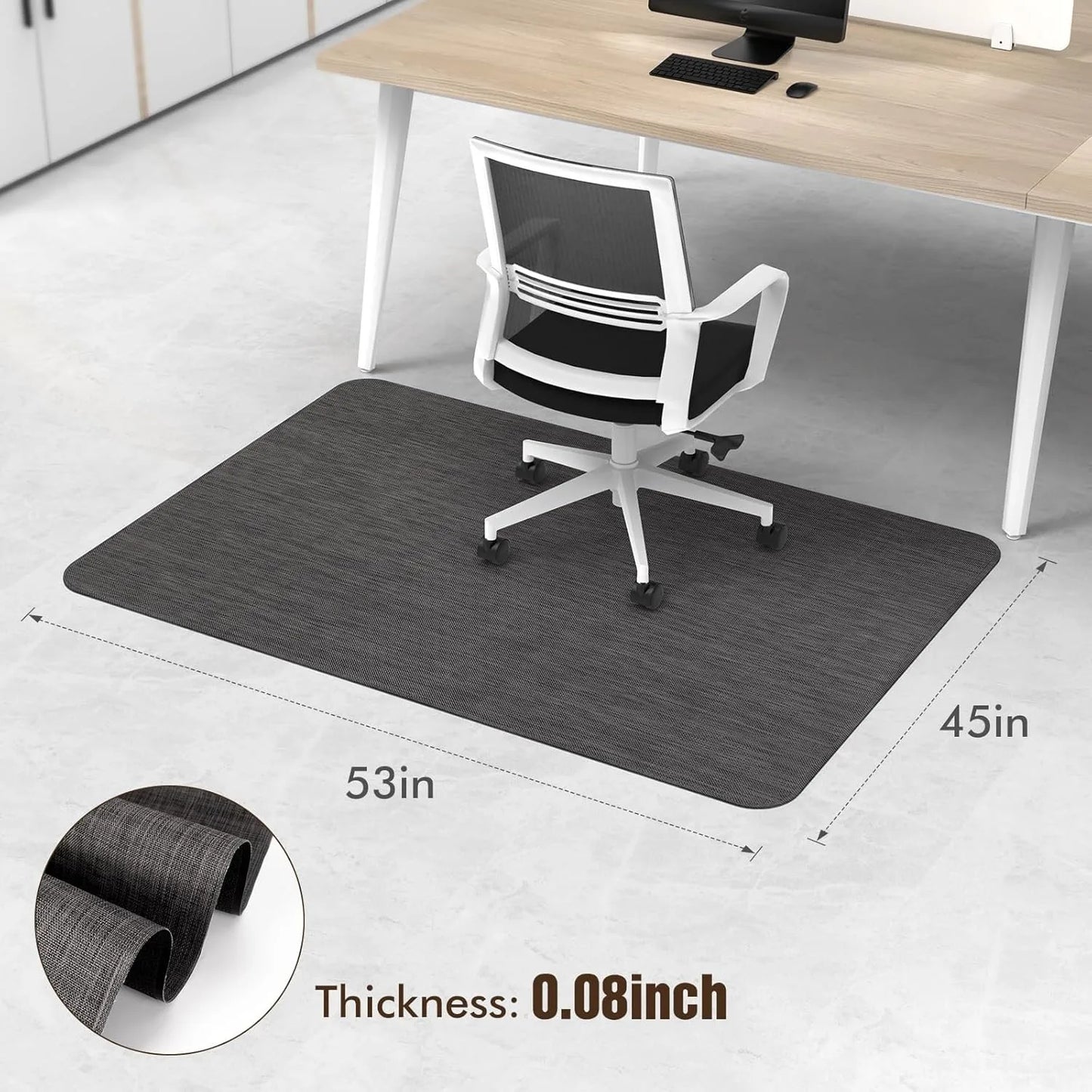 45 Inch x 53 Inch Office Chair Cushion for Hardwood and Tile Flooring PVC Cushion Office Desk Carpet Black