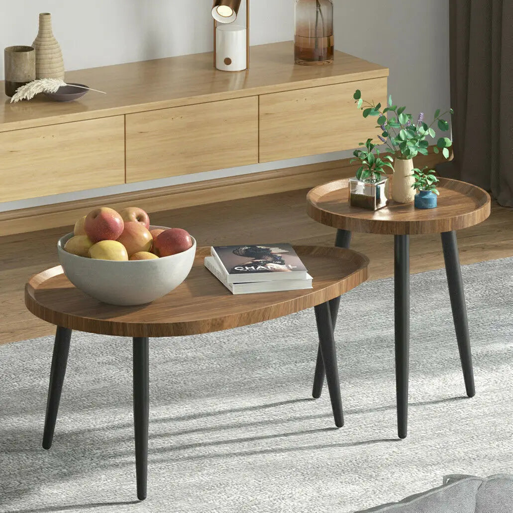 Rustic Round Nesting Coffee Tables Set Of 2 With Wood Tops