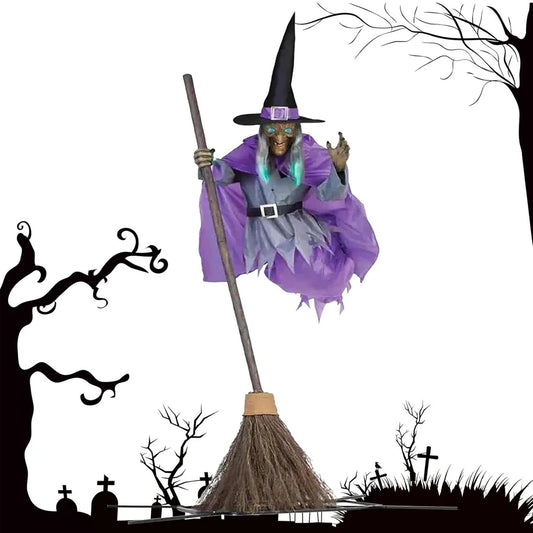 Halloween Flying Witch Broom Prop With Lights And Sounds