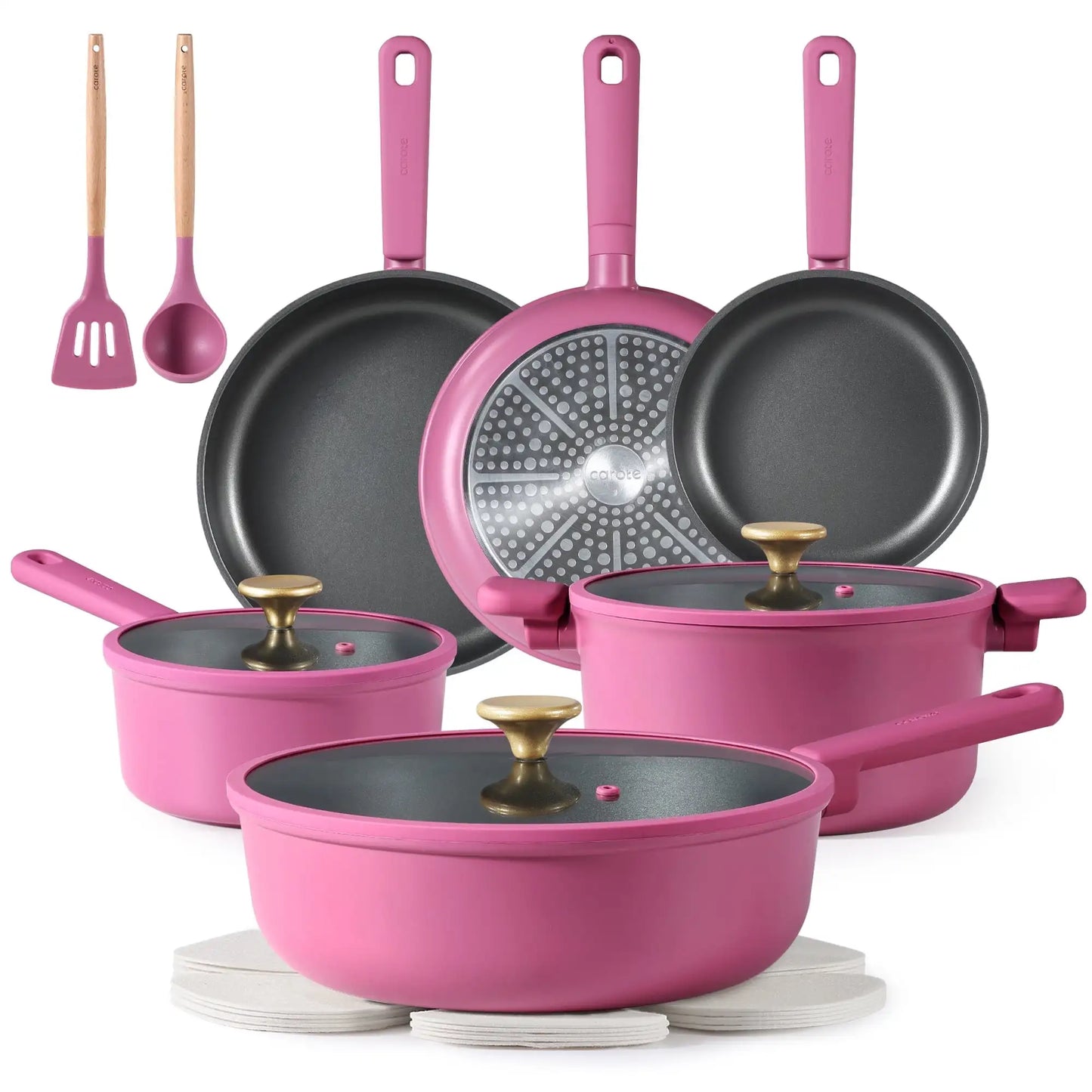 Kitchen Cookware Sets Nonstick Pots and Pans Set Induction Cookware 16 Pcs Rose Pink