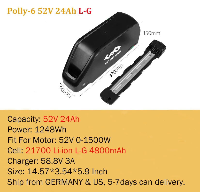 Polly Hailong Ebike Battery 36V 48V 52V 20Ah 18650