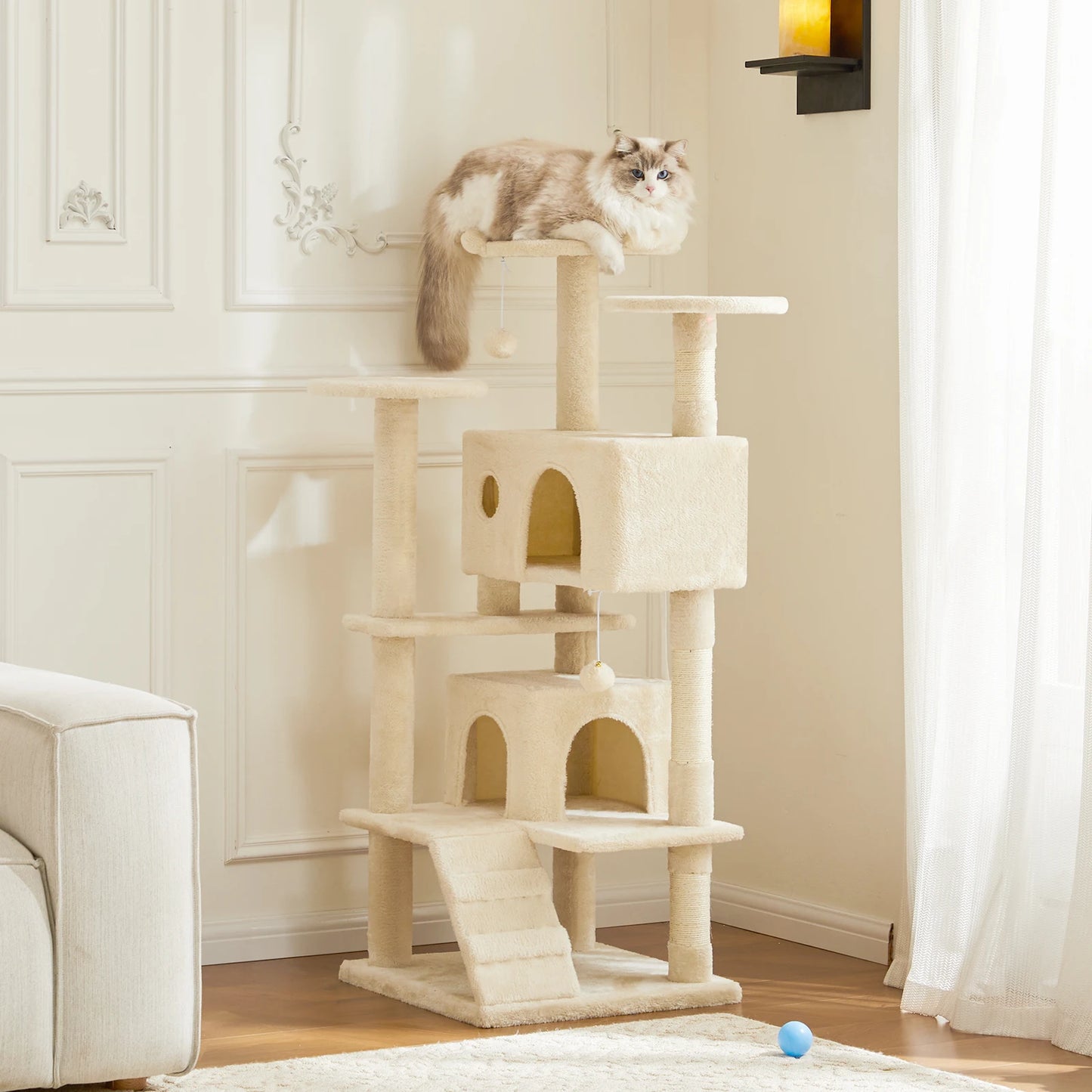 JHK 54 Inch Tall Multi Level Cat Tree Tower Indoor Pet Furniture Stable Kitty Play House with Sisal Scratching Post