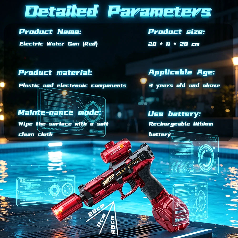 Rechargeable Electric Water Gun With LED Flame Burst High Capacity Long Range