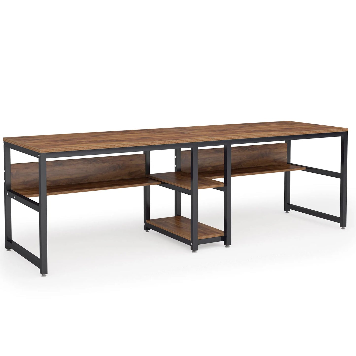 Tribesigns Two Person Desk With Bookshelf 78.7 Inch Rustic Double Computer Desk