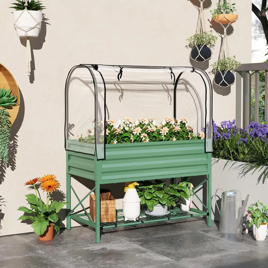 Raised Garden Bed With Cover And Storage Rectangular Planter Box With Legs