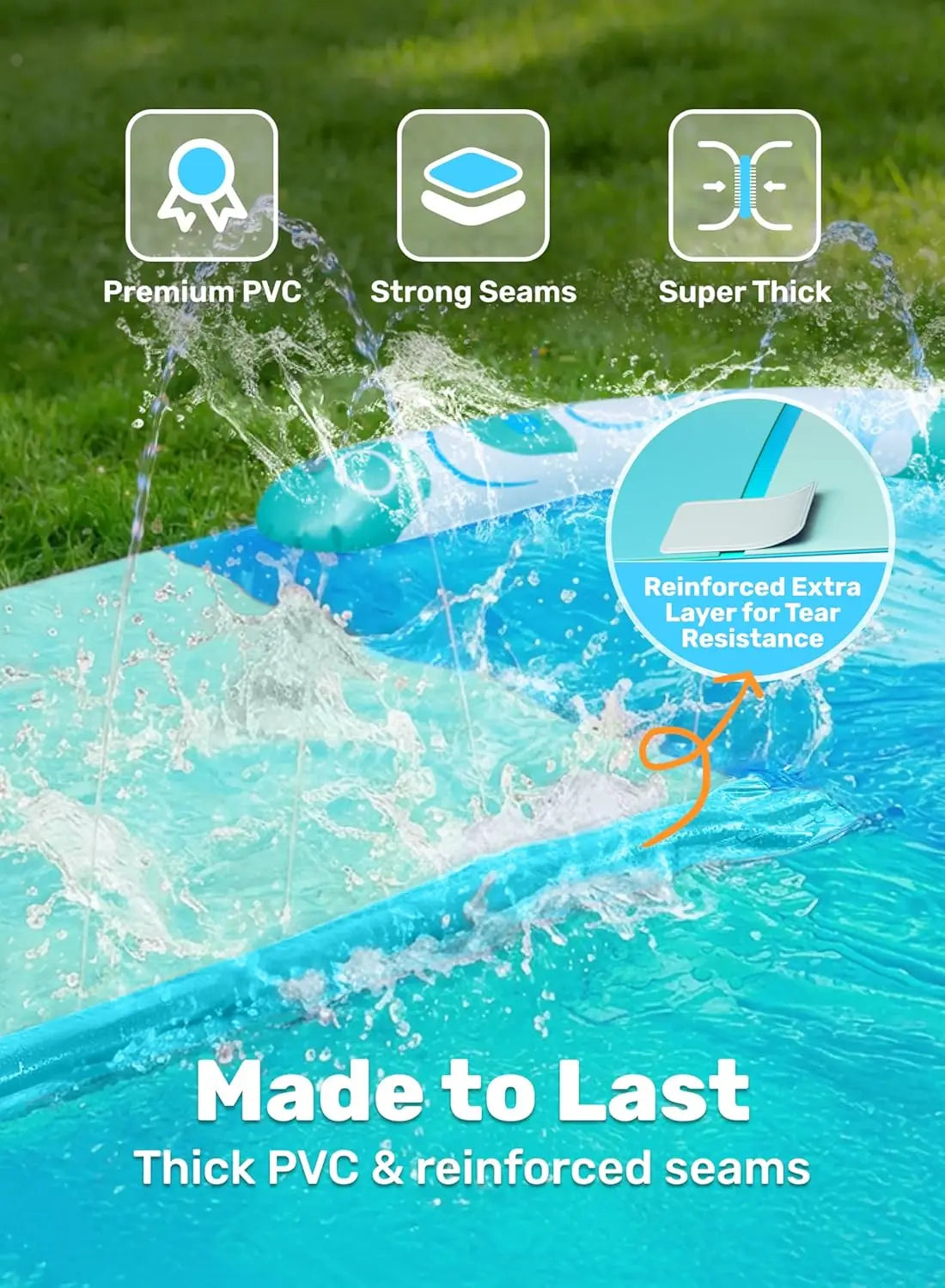 32.5Ft Heavy Duty Double Lawn Waterslide With Sprinkler Backyard Outdoor Blue