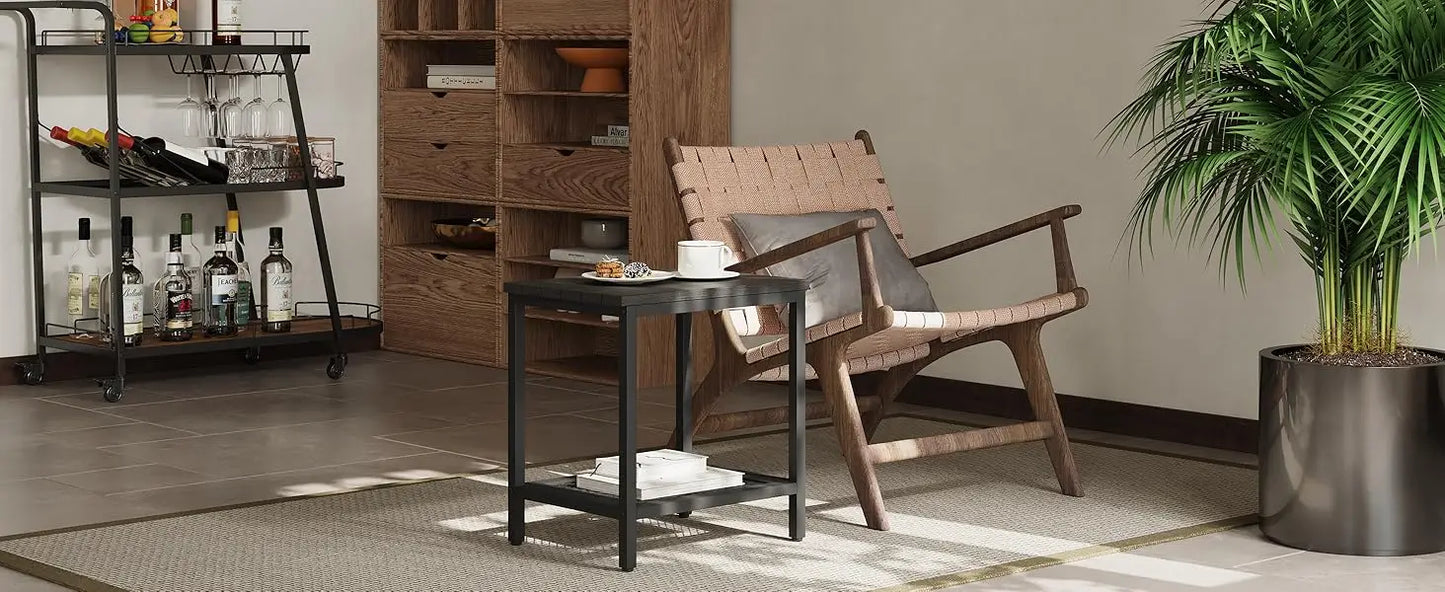 XIUWO Outdoor Side Table With Storage 2 Tier Weather Resistant Bamboo Black