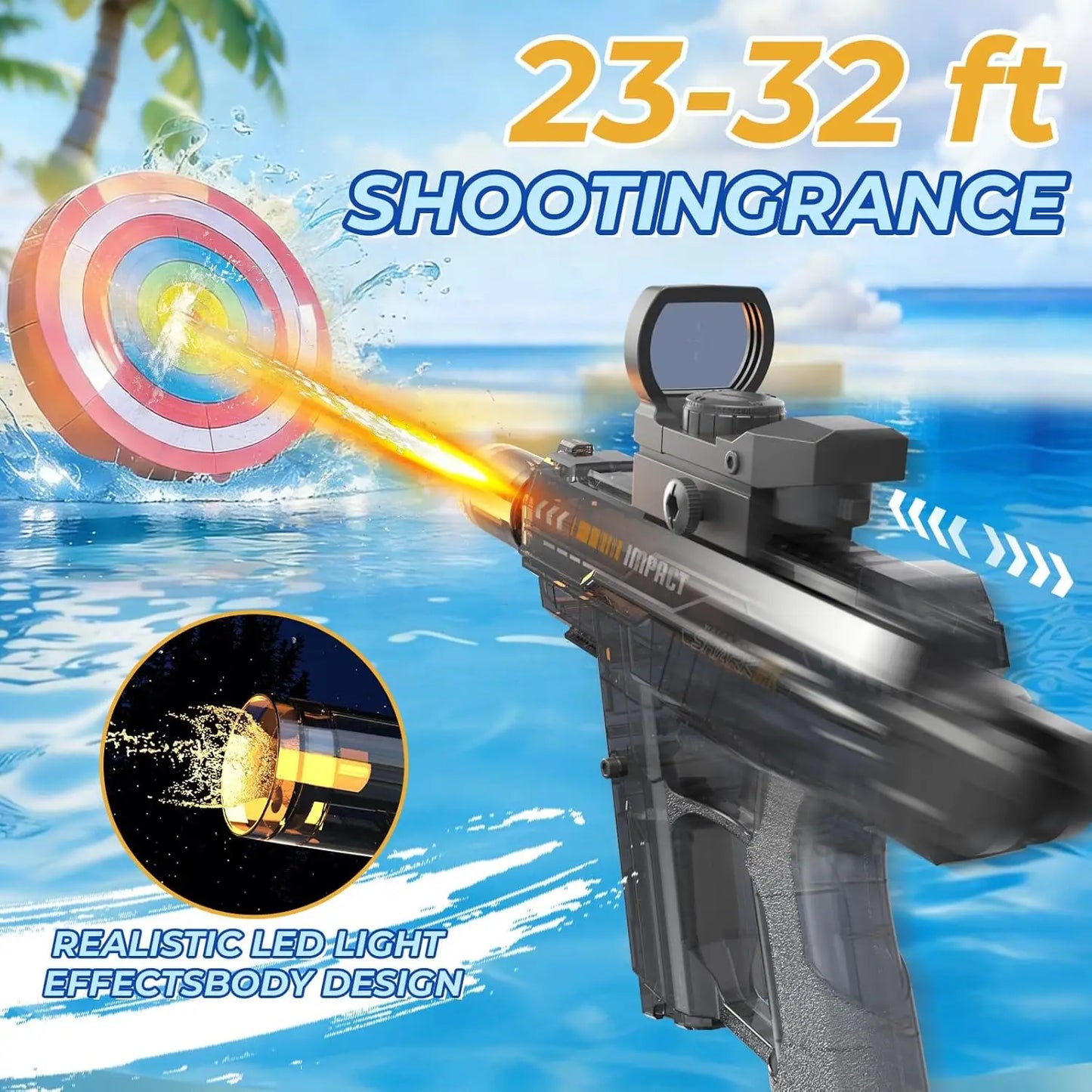 2 Pack Automatic Long Range Electric Water Gun With LED Muzzle Light Pool Toy
