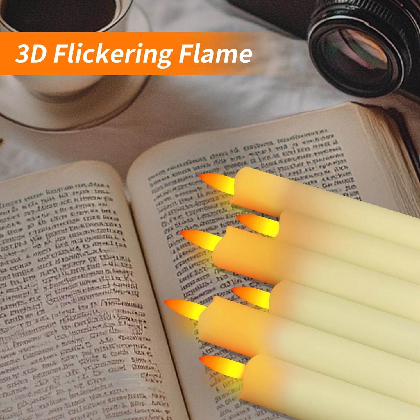 Flickering LED Taper Candles 6 Pack With Remote Flameless