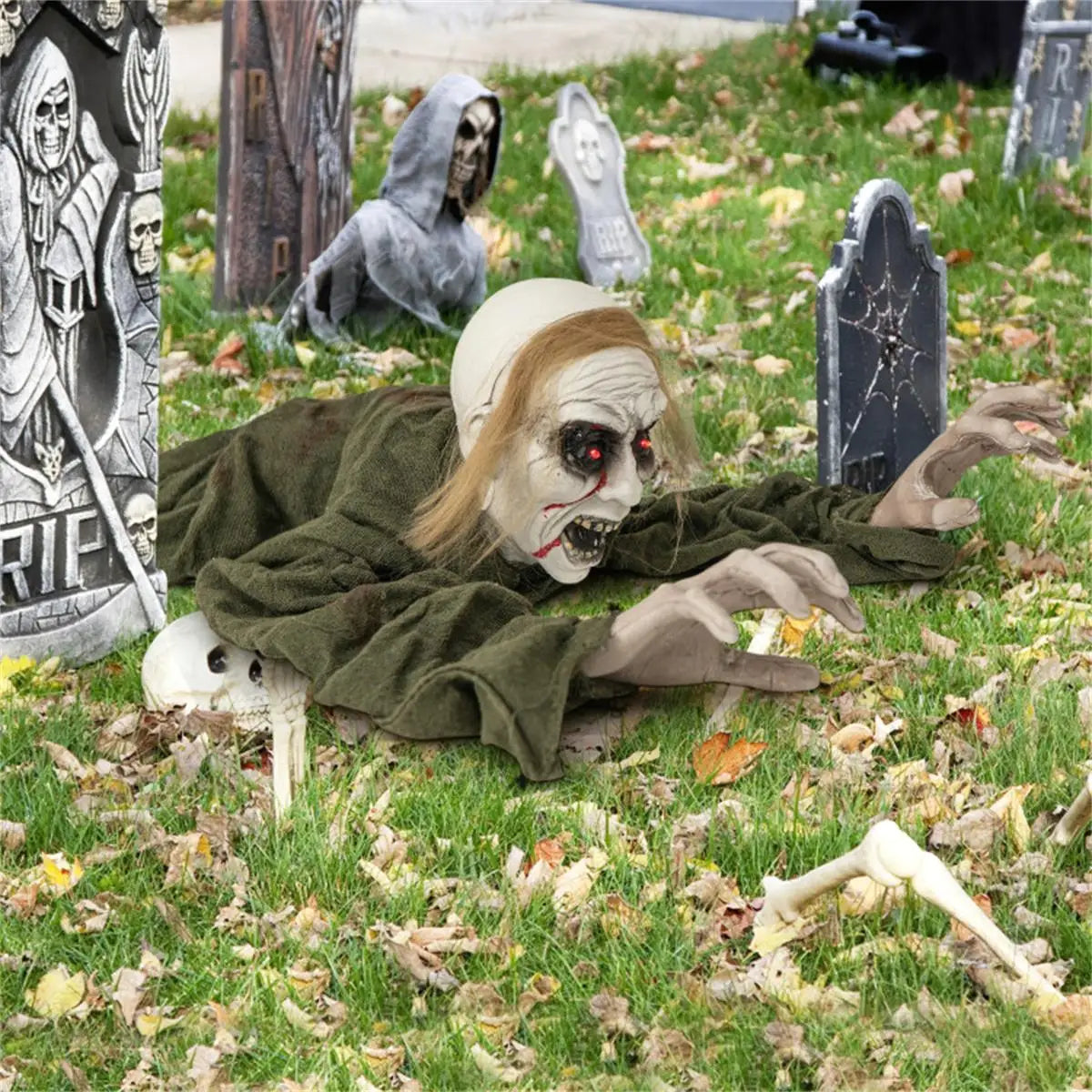 Sparkling Eye Zombie Halloween Decorations with Spooky Sounds Voice Activated Groundbreaker for Creepy Home Decor