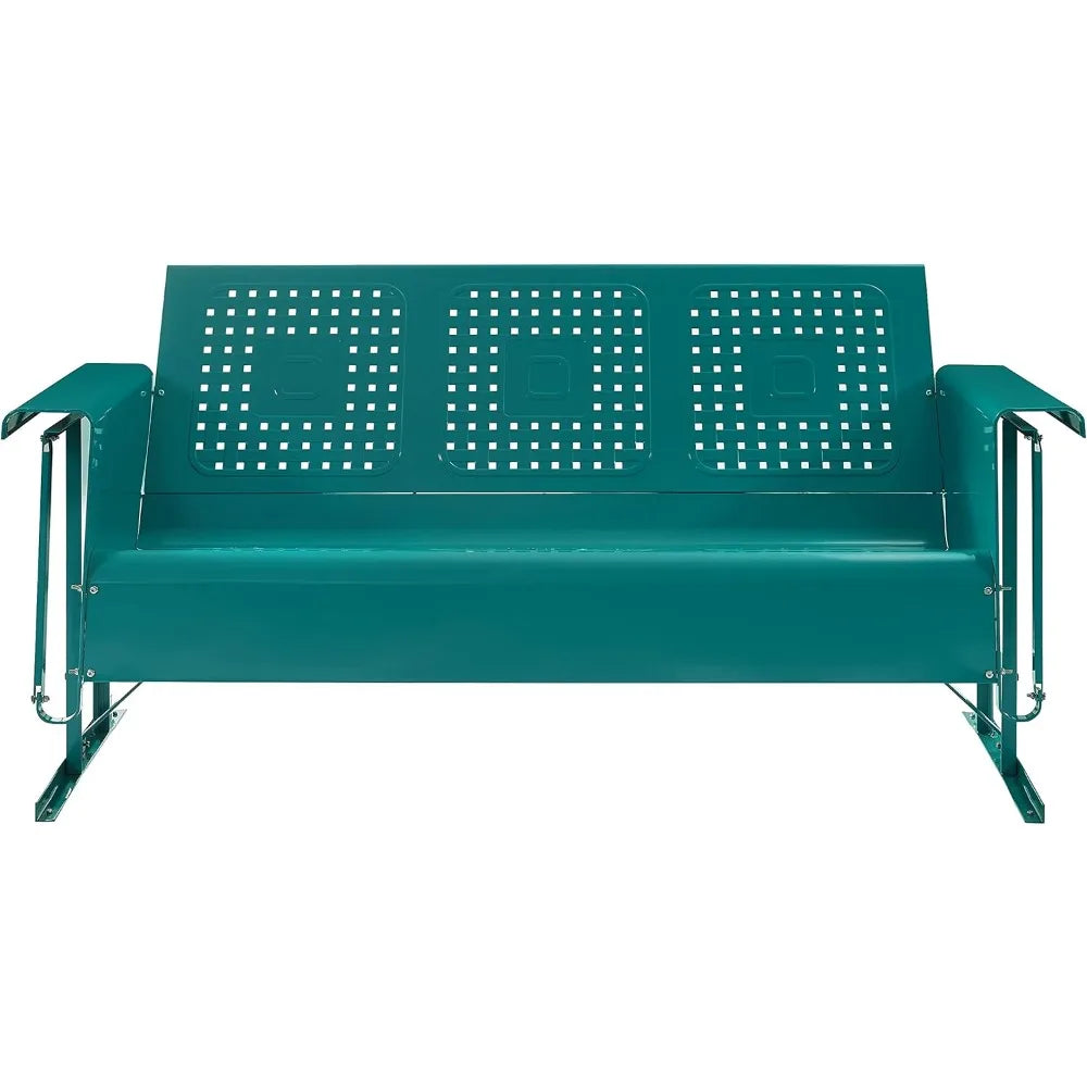 Bates Retro Metal Outdoor Patio Sofa Glider 3-Person Turquoise Gloss