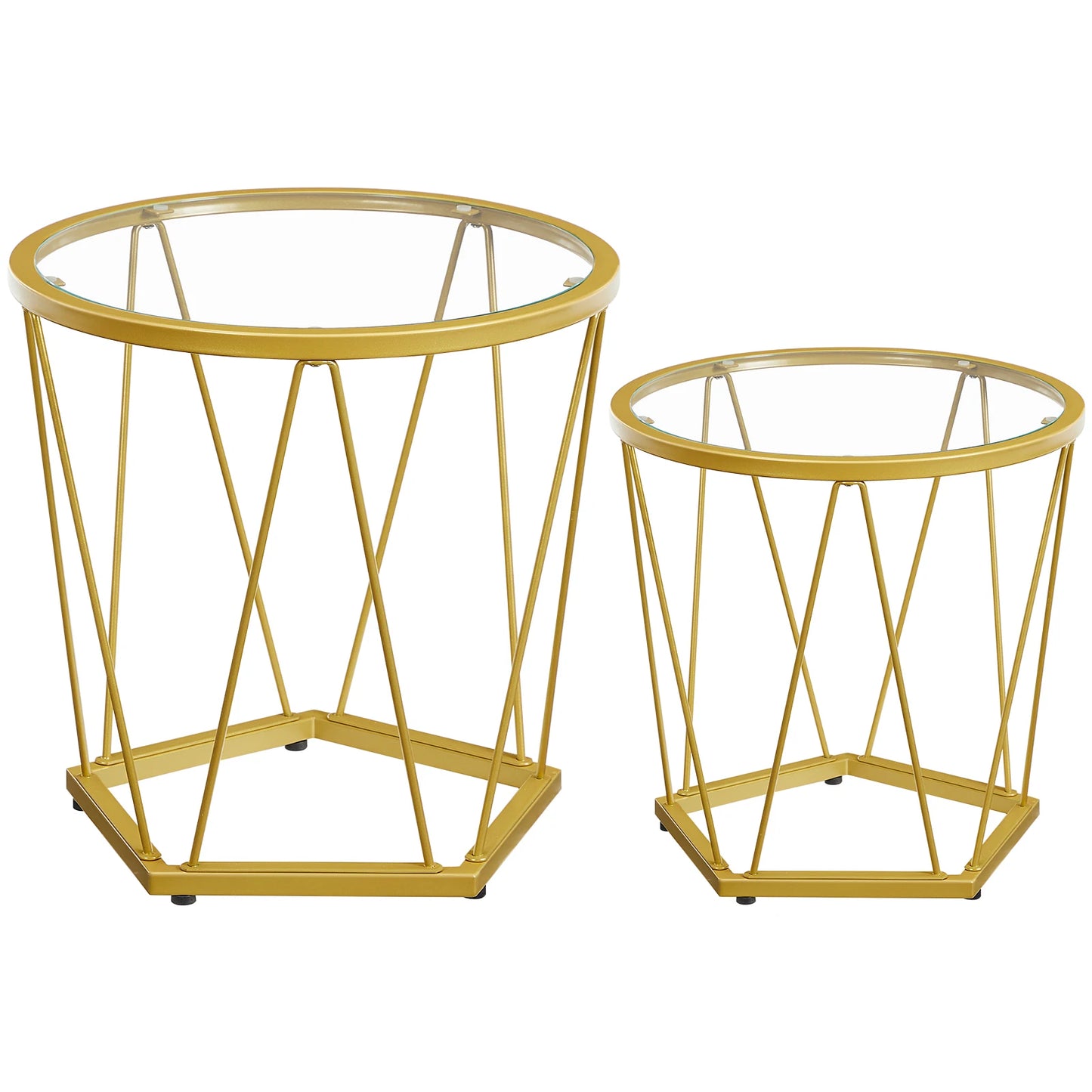 HOOBRO Modern Gold Round Glass Coffee End Tables Set of 2
