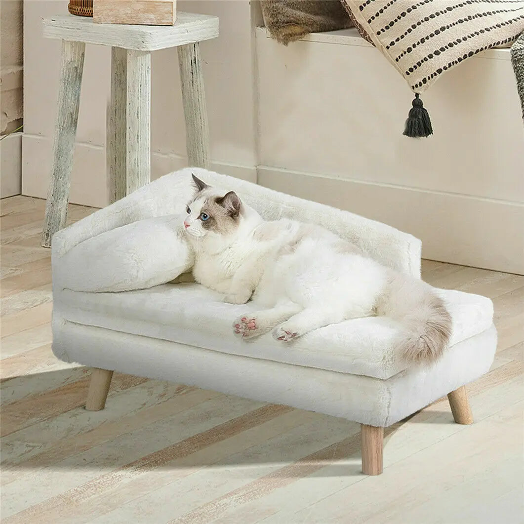 Elevated Pet Bed With Solid Wood Legs Dog Cat Sofa Plush