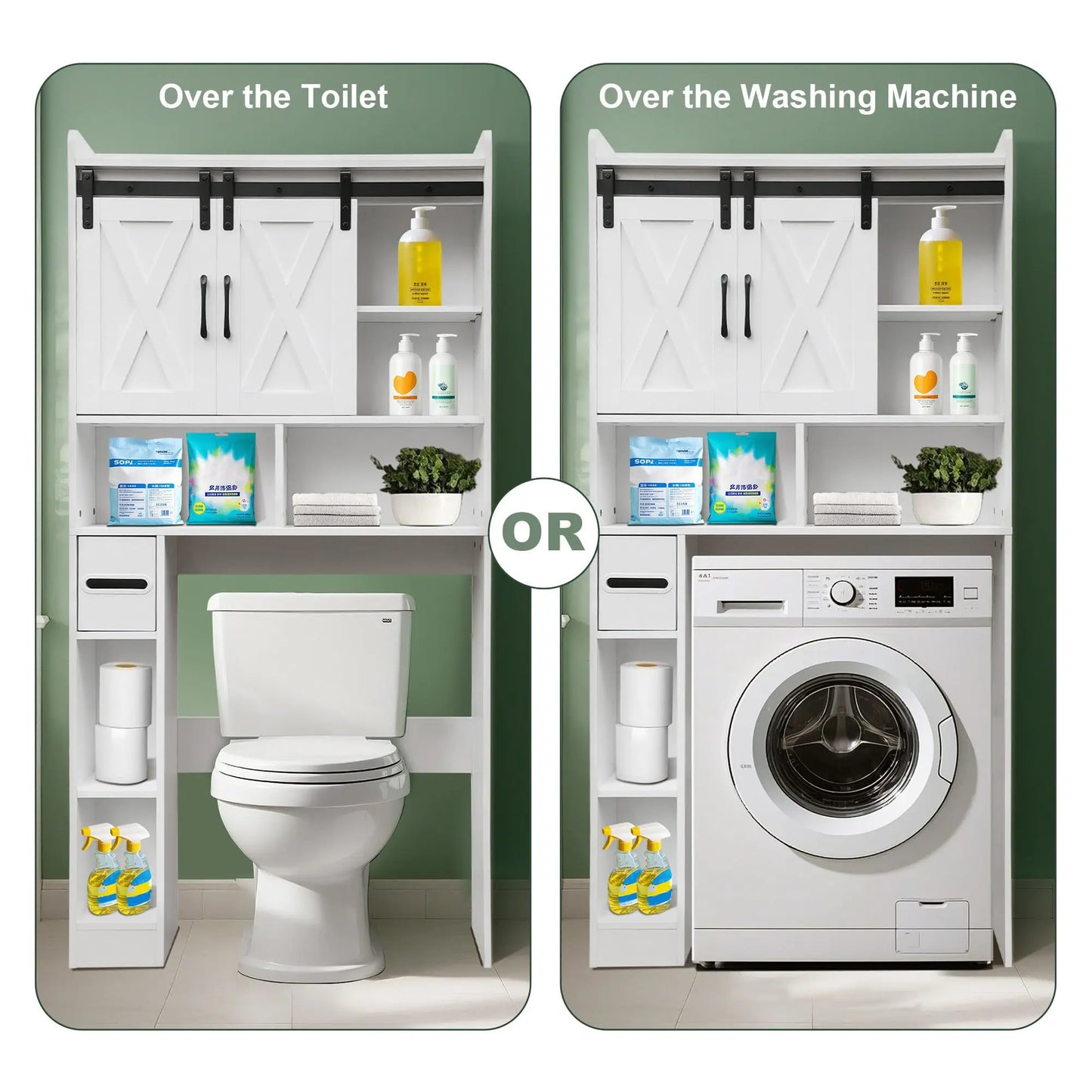 Over The Toilet Storage Cabinet 2 Doors Toilet Paper Holder