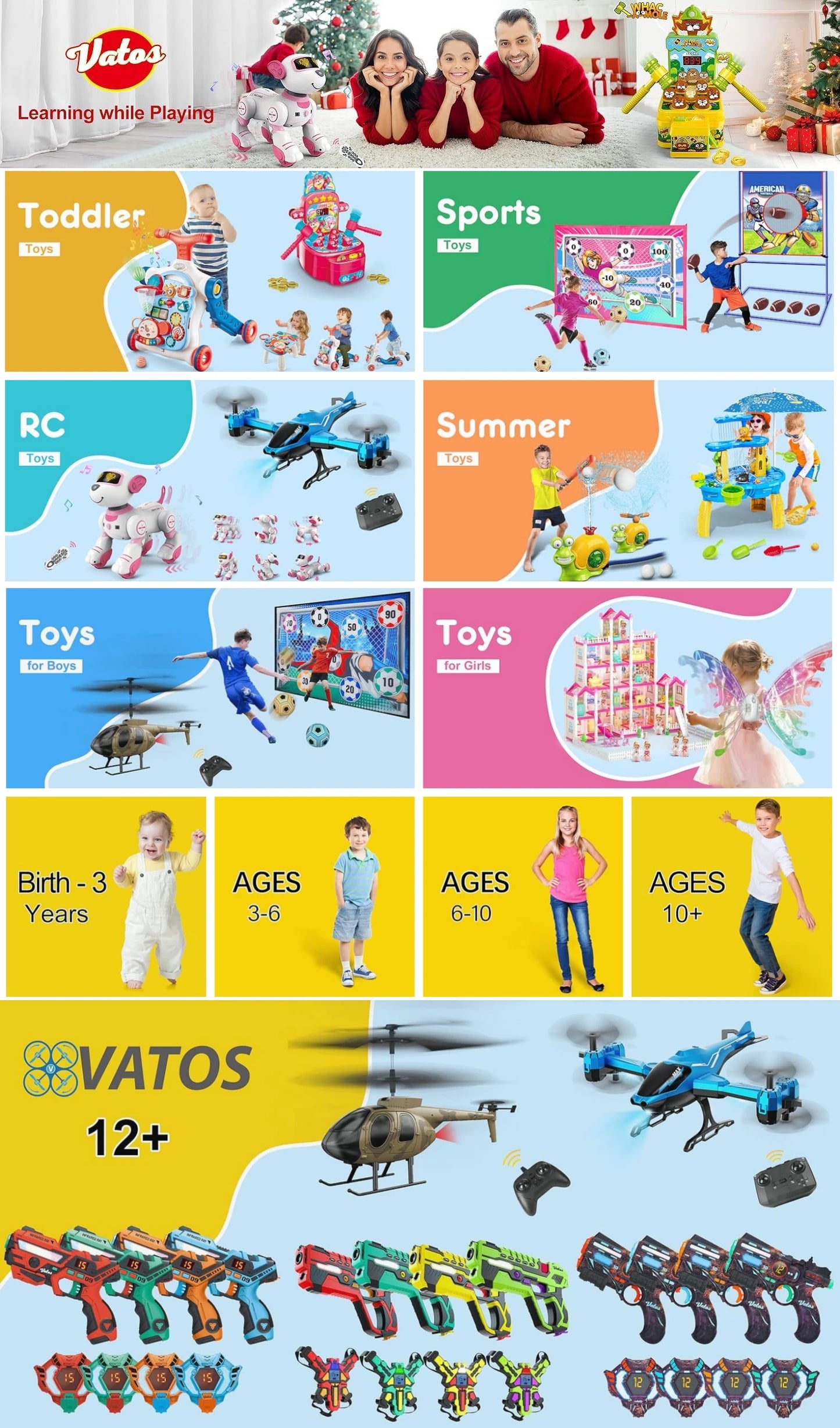 VATOS 2X Bow Arrow Guns Toy for Kids LED Light Up Archery with Suction Cup Stand Target Dart Board Indoor Outdoor Game Toys