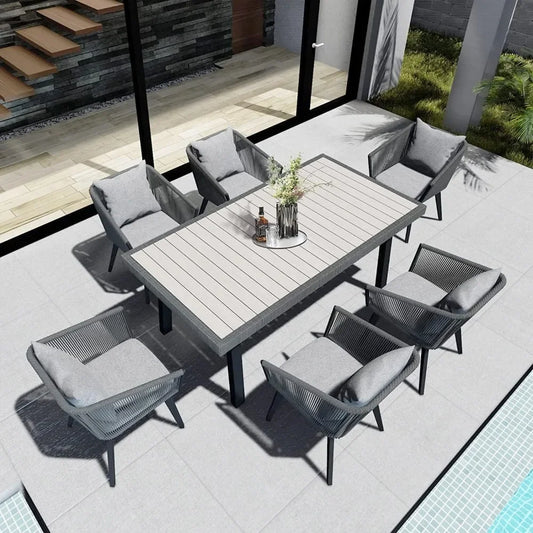 7 Piece Patio Dining Set For 6 All Weather Rattan Outdoor Table And Chairs