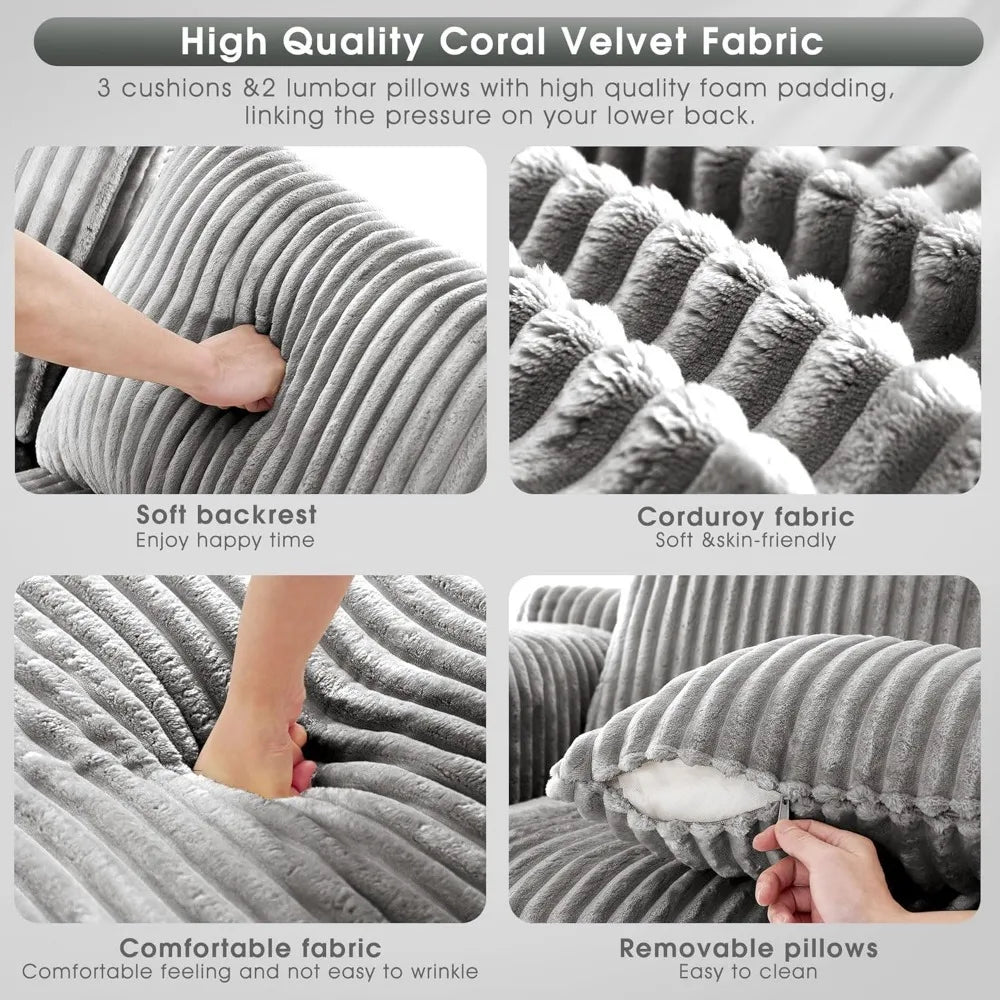 Grey Velvet Modular Sectional Sofa With L Shape Chaise