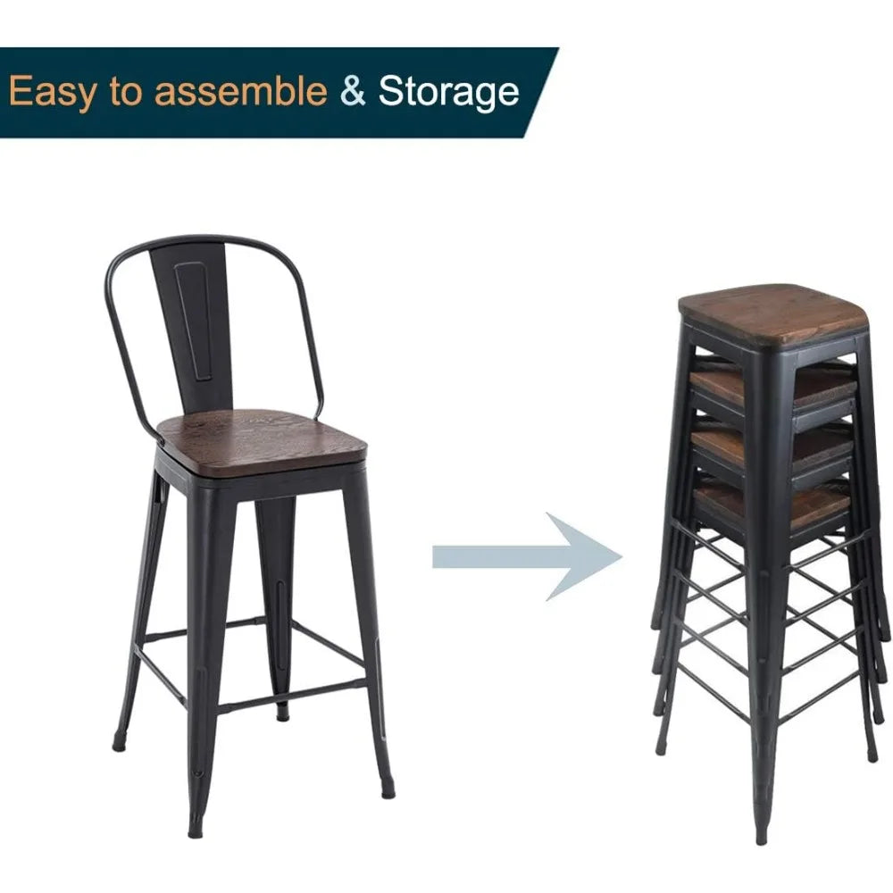 30 Inch Swivel Metal Bar Stools Set Four High Back