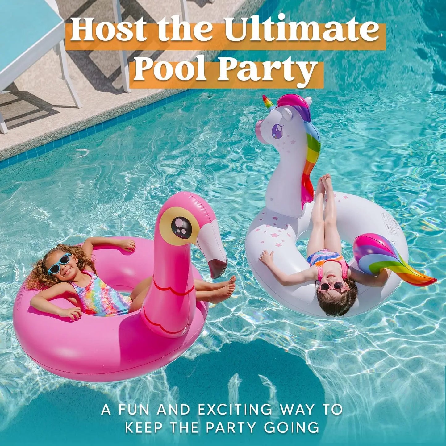 2 Pack Unicorn And Flamingo Pool Floats Adults And Kids Inflatable Swim Rings