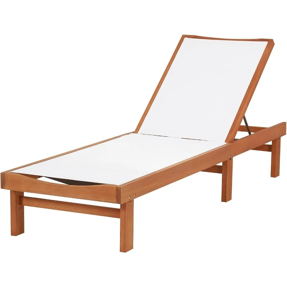 Outdoor Wooden Lounge Chair 5 Position Patio Recliner Chaise Lounge Tanning Chair for Backyard Poolside