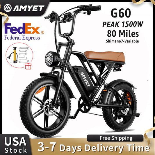 AMYET V9 G60 Adults Electric Bike 1000W Motor 48V 20AH 20 Inch Tire Ebike Mountain Moped for Men