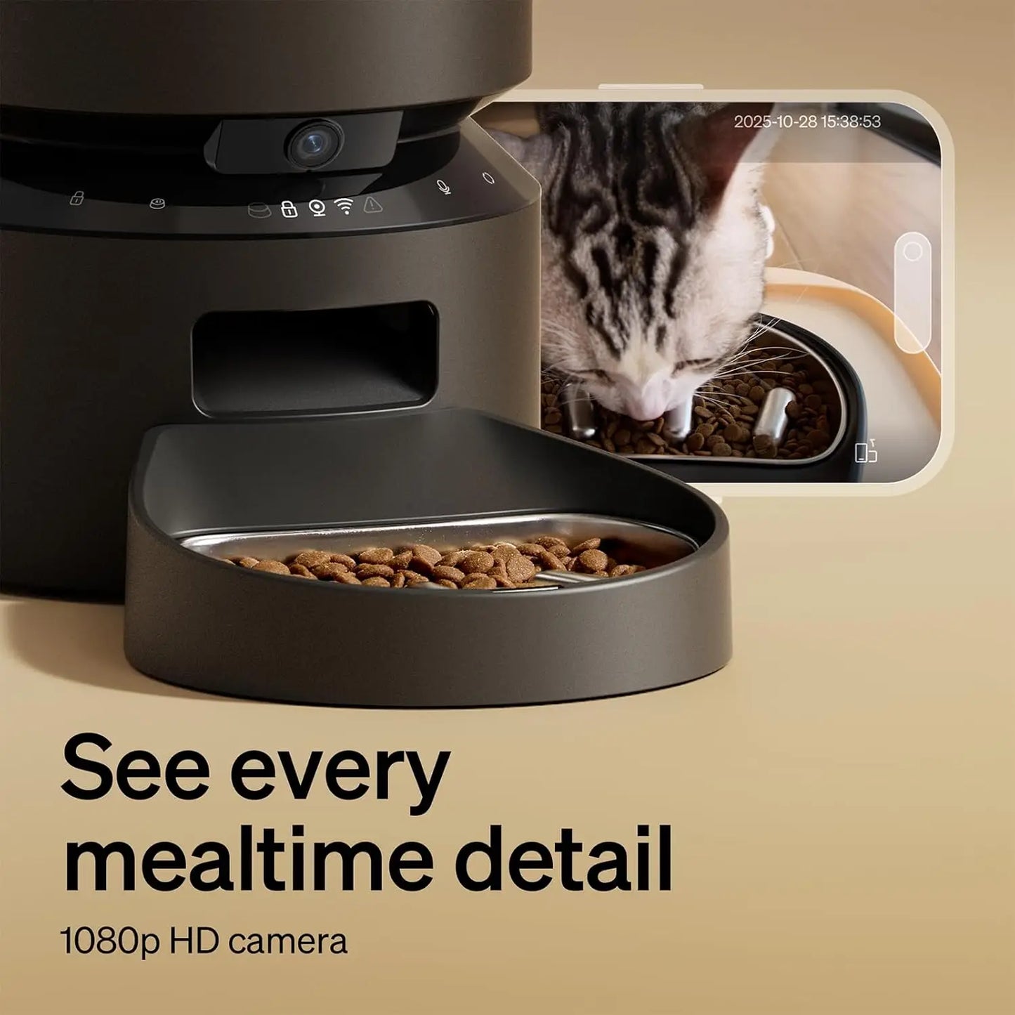 Automatic Pet Feeder With Camera 1080P HD Night Vision Slow Feed Bowl WiFi Audio