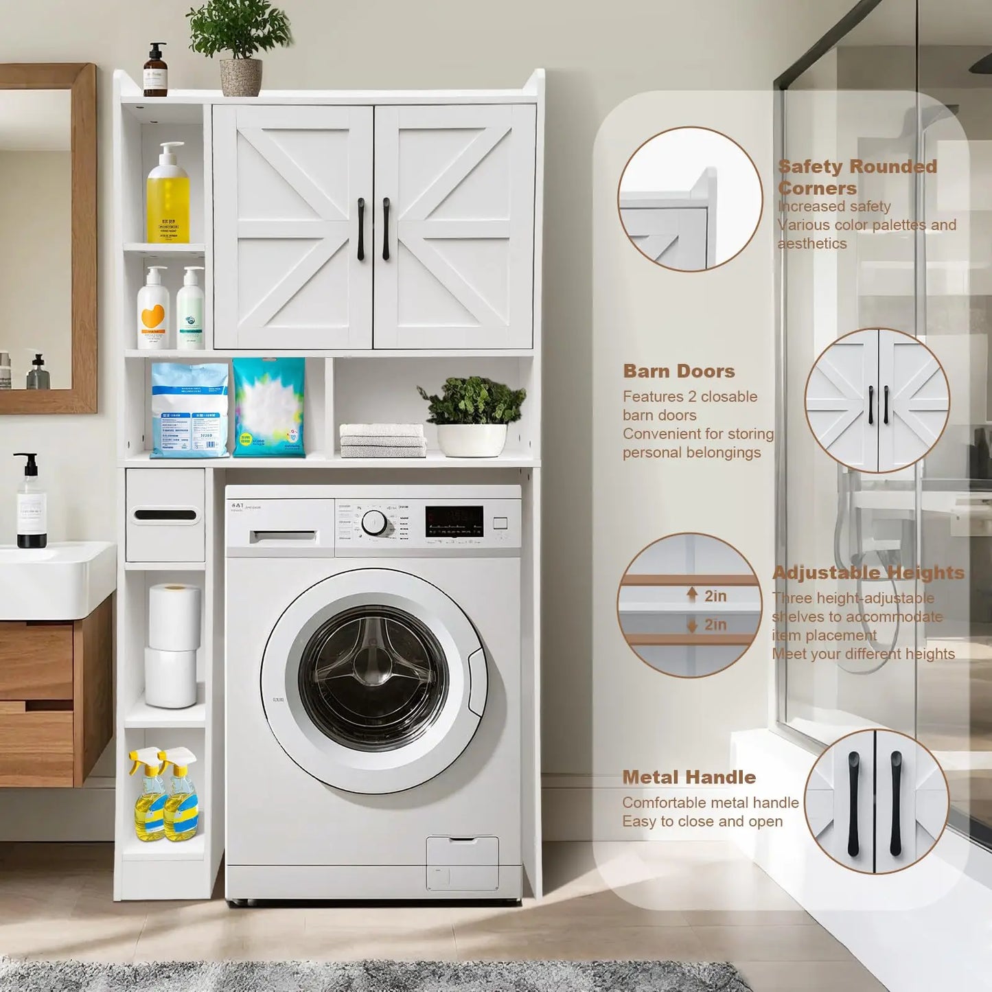 Over The Toilet Storage Cabinet 2 Doors Toilet Paper Holder
