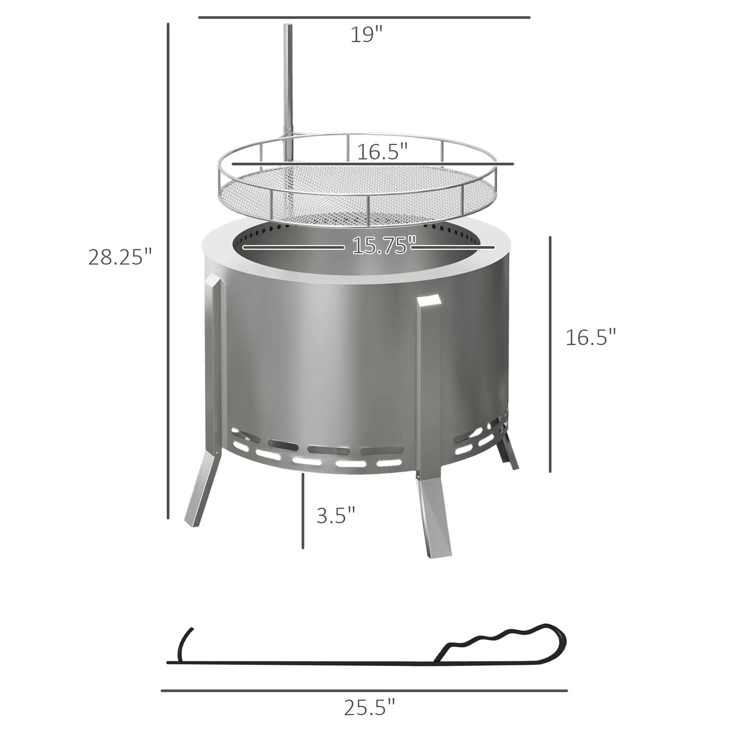 Outsunny Smokeless Fire Pit BBQ Grill Poker Stainless Steel