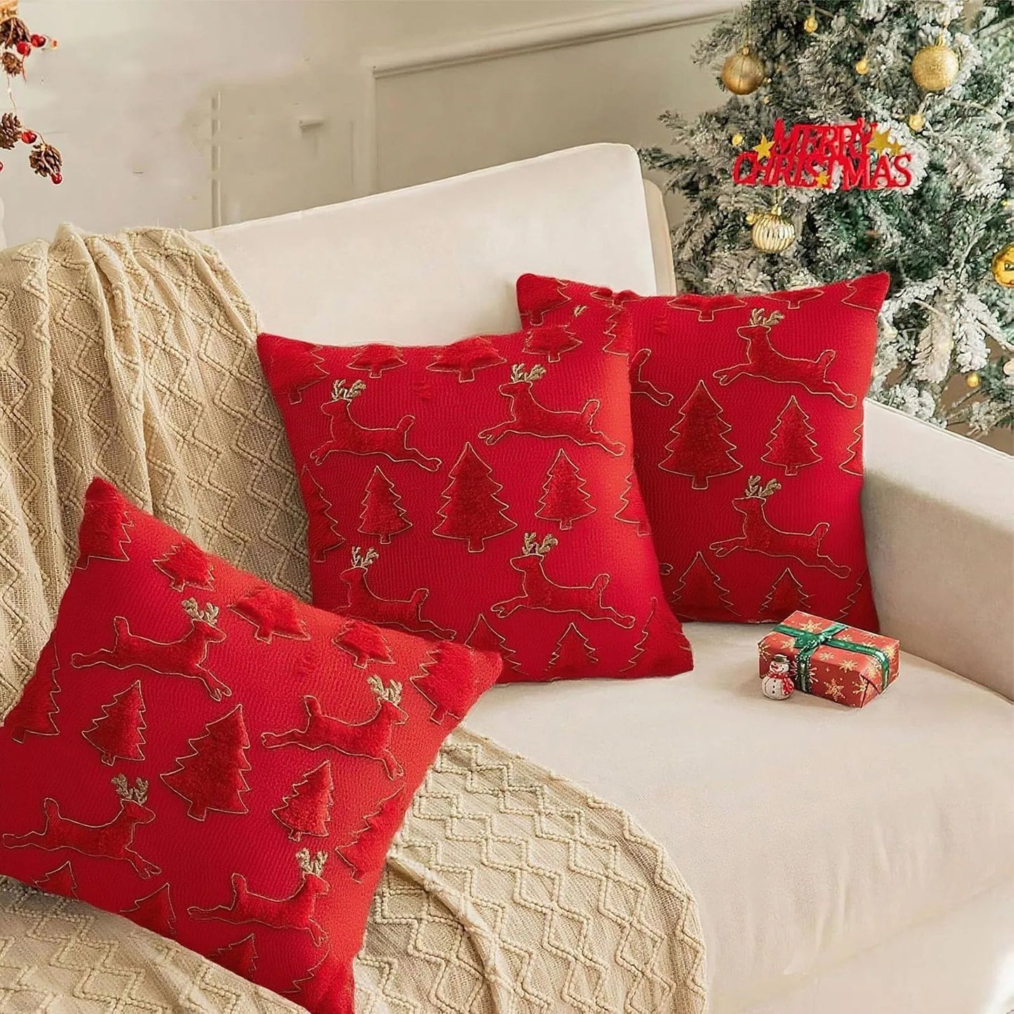 Christmas Tree 3D Plush Backrest Cushion Cover for Sofa