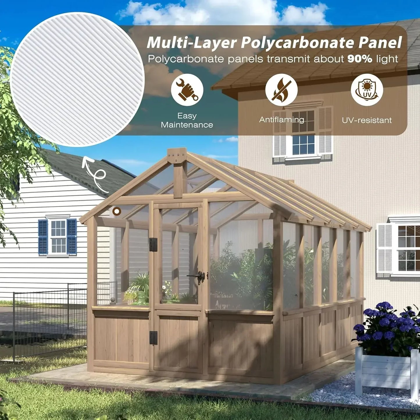 6x10 Ft Walk In Greenhouse Kit With Lockable Door And 6mm Polycarbonate Panels