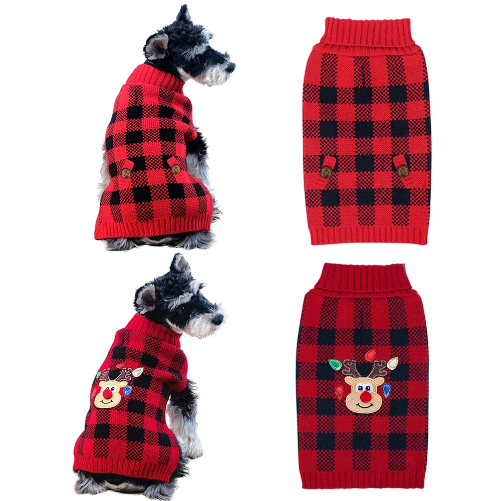 Plaid Turtleneck Knit Dog Sweater For Small Medium Dogs Christmas Winter Coat