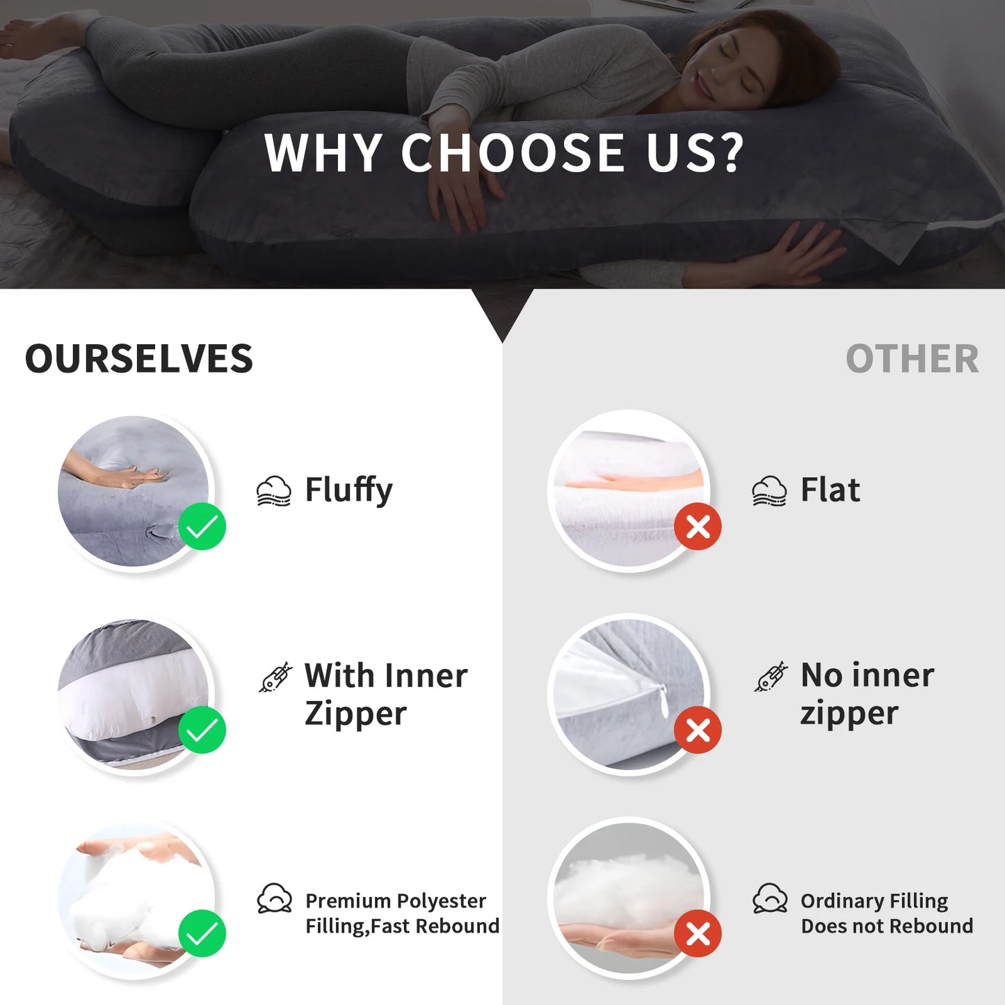 G Shaped Pregnancy Pillow Full Body Maternity Pillow With Removable Cover